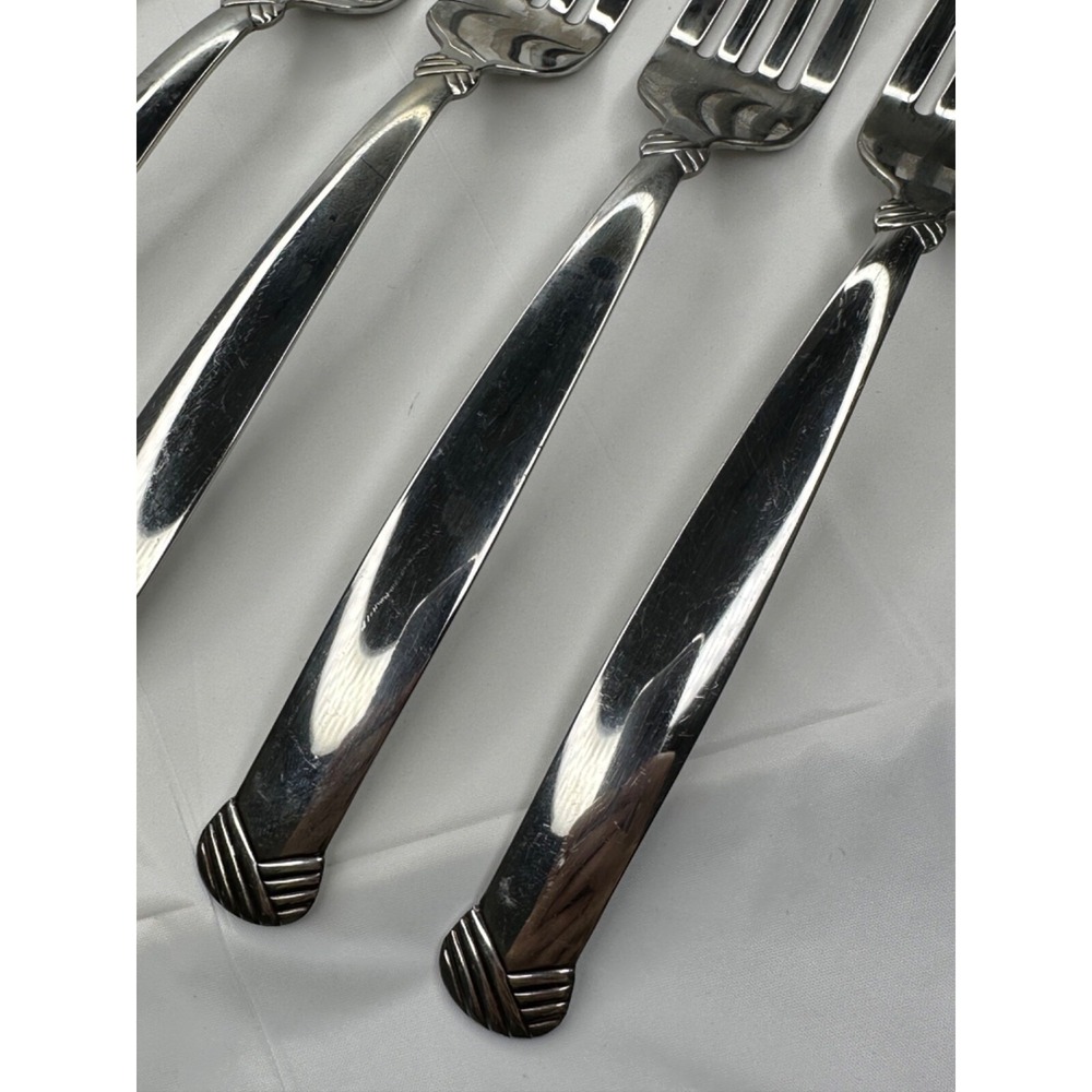 Oneida RATTAN Stainless Flatware 5 Dinner Forks Crosshatch Pattern Replacement - Picture 3 of 7